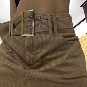 Tan Corduroy Mini Skirt with Belt